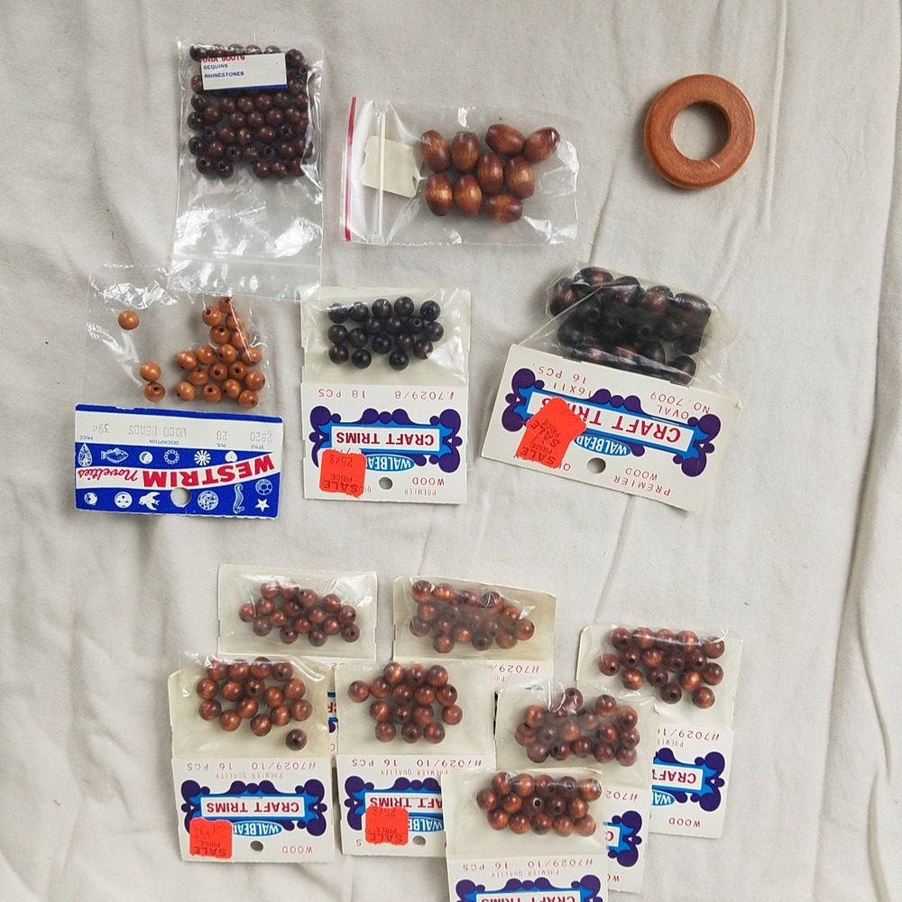 Walbead Vintage Wood Beads Craft Trims Lot Unisex OS Brown NEW Retro Supplies